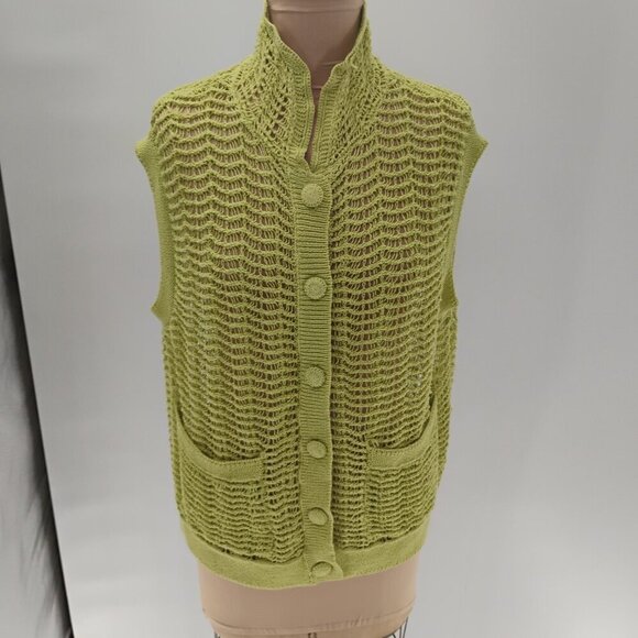 ZARA TEXTURED KNIT VEST LIMITED EDITION LIGHT GREEN crotchet knit fall cotton - Picture 9 of 15